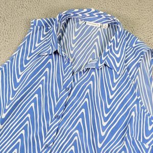 Susan Graver Shirt Womens 3X Blue Geometric Sleeveless Button Front Blouse